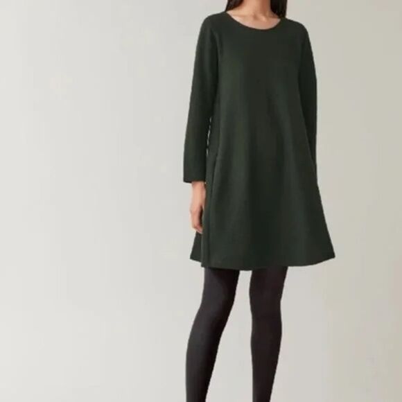 COS Black Wool and Jersey Swing Mini Dress Size Small Trapeze Long Sleeve - Picture 1 of 9